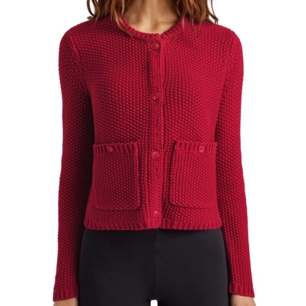 Splended Andrea Cropped Cherry Red Knit Cardigan